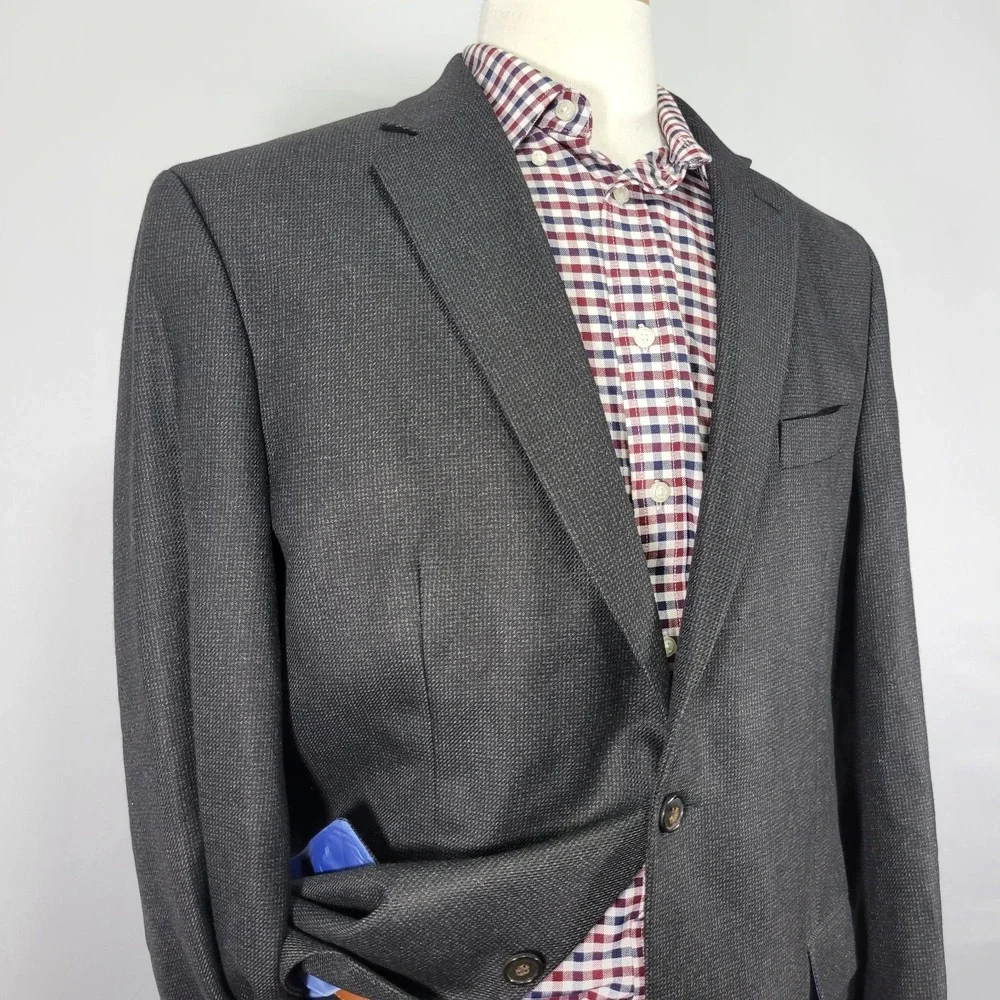 Chaps Men's Sport Coat‎ Blazer Two Button Charcoal Black Poly Blend Size 44R